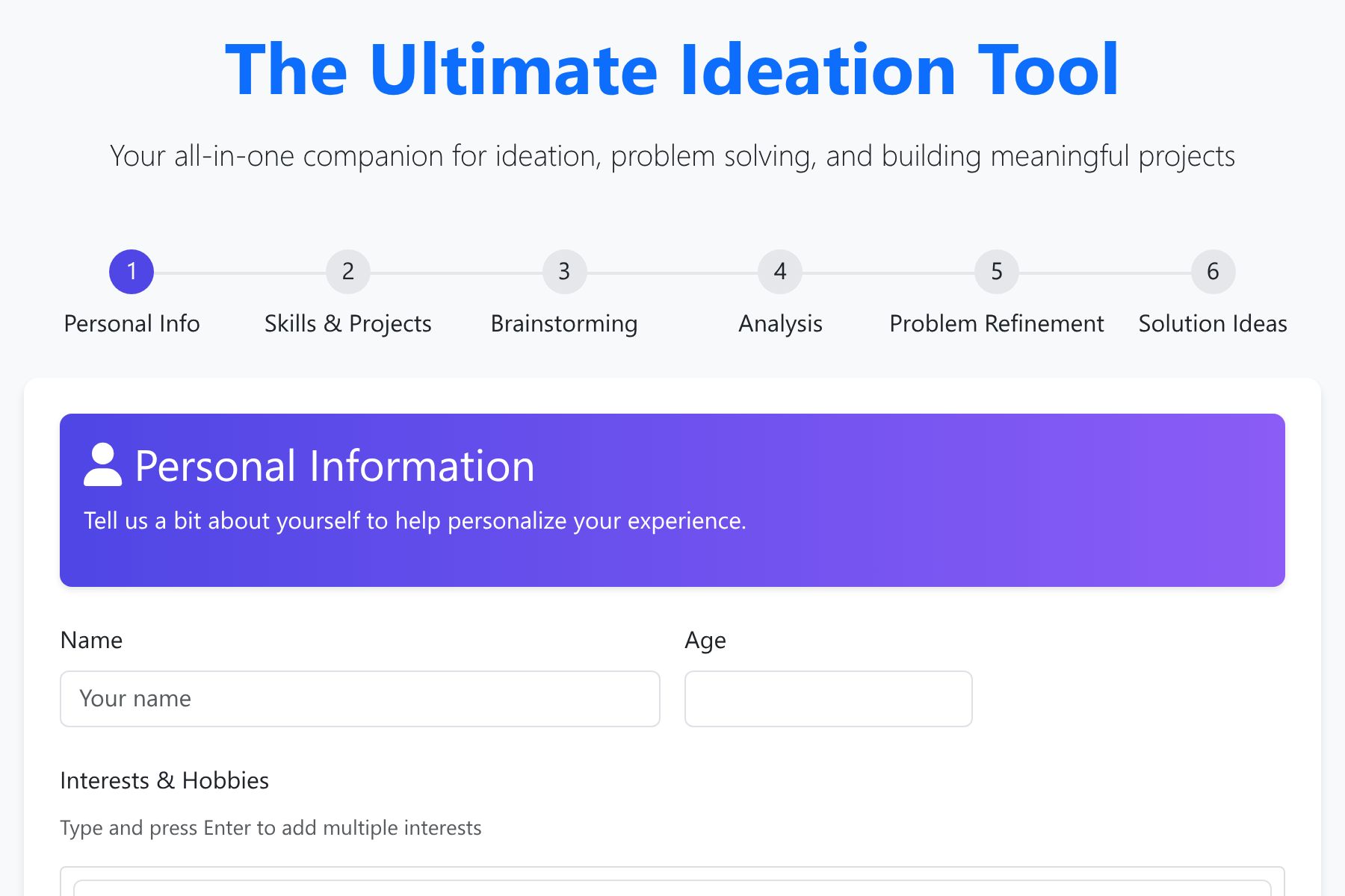 Screenshot of Idea Builder